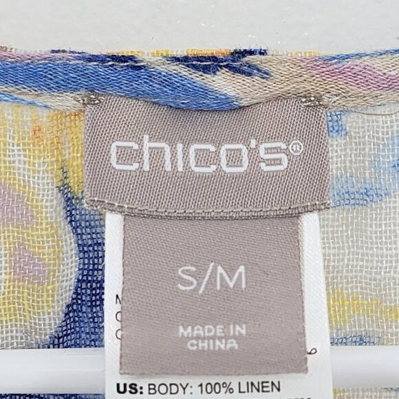 Chico's Women's Lightweight Hand Painted Linen Fringe Poncho - S/M - Picture 6 of 7